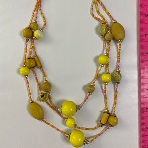 3 Strand Necklace W/ Yellow & Earthtone Wood Beads